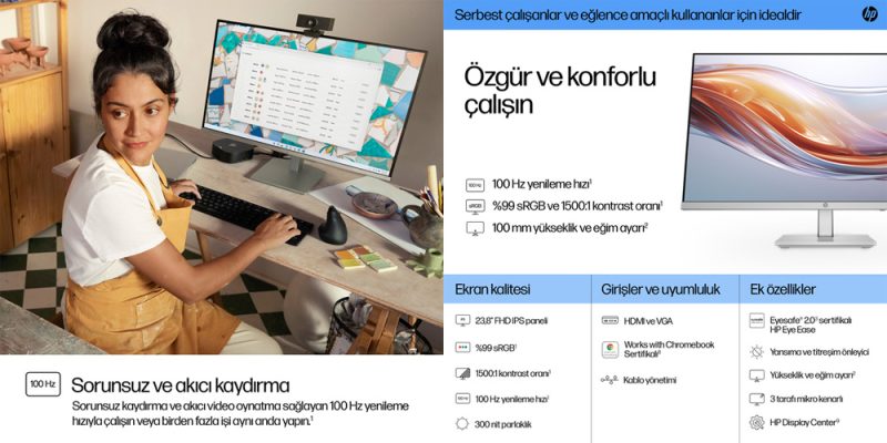 HP 524sh 23.8 inç FHD Yükseklik Ayarlı Monitor (94C19E9) HP 524sh 23.8 inç FHD Yükseklik Ayarlı Monitor (94C19E9)